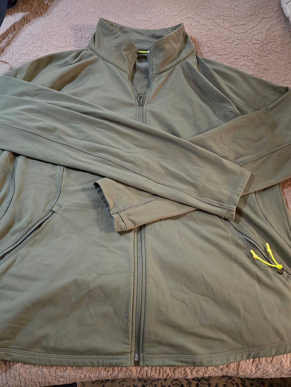 T By Talbots Xl Olive Green Performance Half-Zip Jacket with Neon Accents